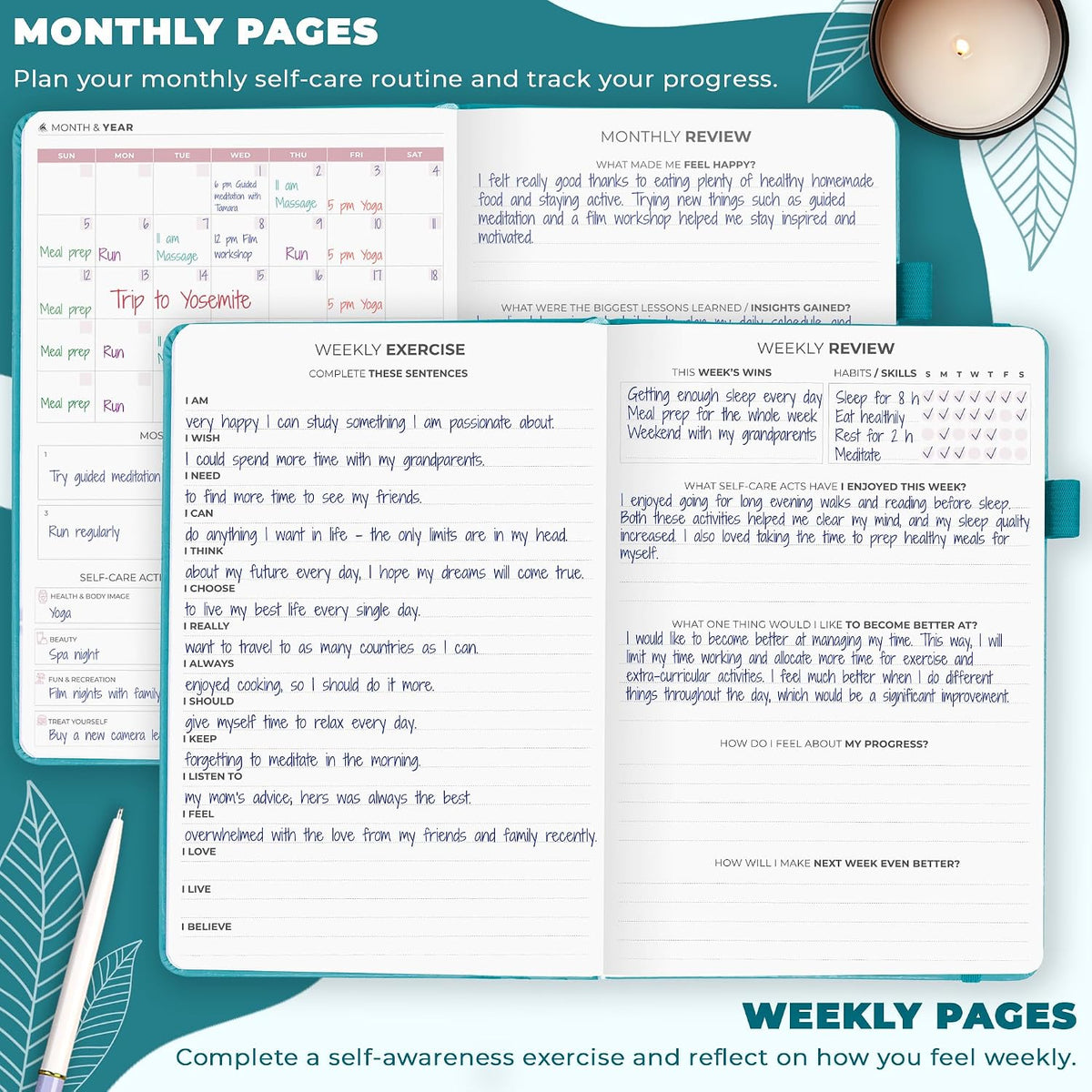 Clever Fox Self-Care Journal for Women, Daily Planner 5.8x8.3 Aquamarine