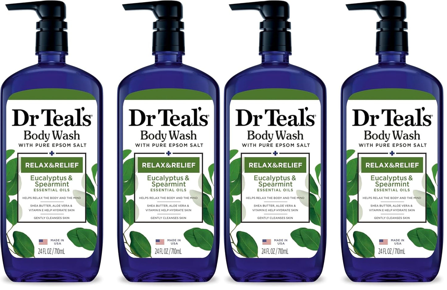 Dr Teal's Body Wash with Pure Epsom Salt, Relax & Relief with Eucalyptus & Spearmint, 24 fl oz (Pack of 2)