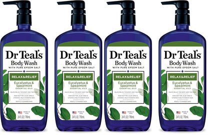 Dr Teal's Body Wash with Pure Epsom Salt, Relax & Relief with Eucalyptus & Spearmint, 24 fl oz (Pack of 2)