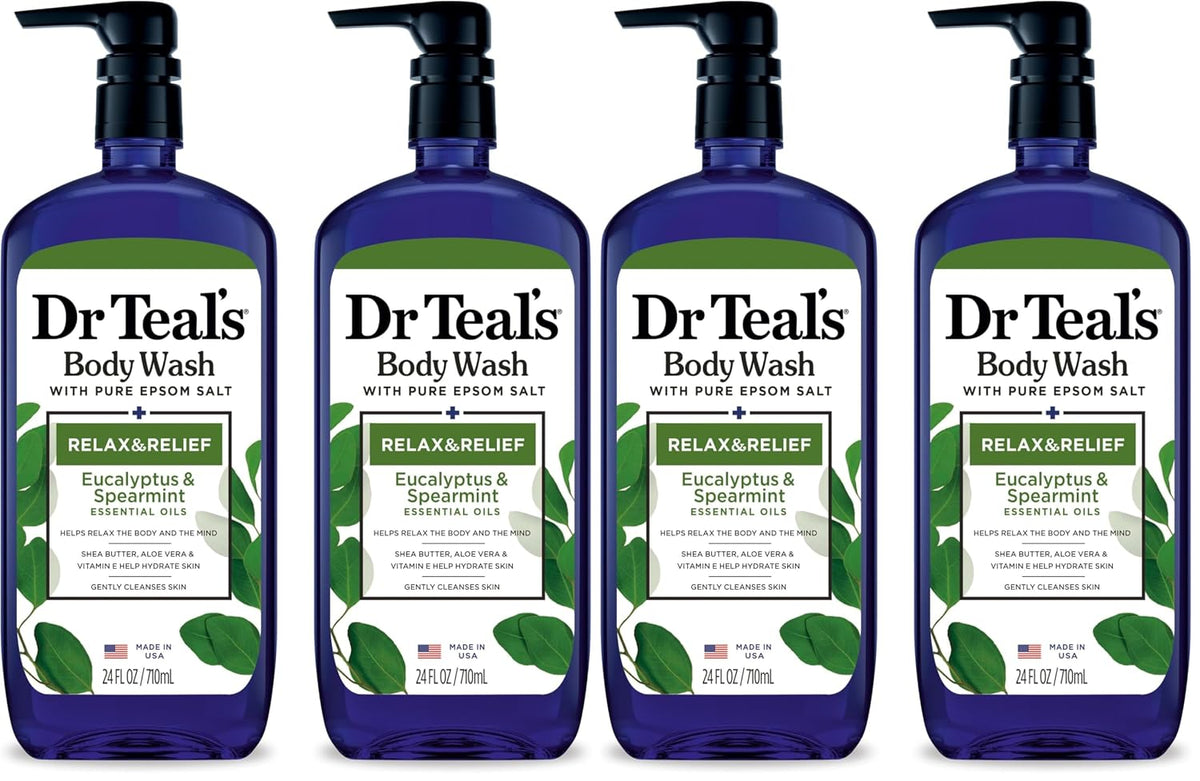 Dr Teal's Body Wash with Pure Epsom Salt, Relax & Relief with Eucalyptus & Spearmint, 24 fl oz (Pack of 2)