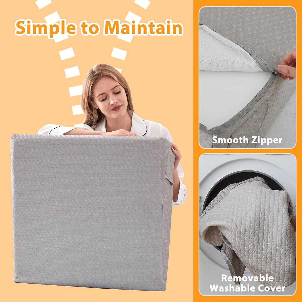 Ruqmuis Wedge Pillow for Acid Reflux, Bed Wedge Pillow for Headboard 10", Pillow Wedge for Back Pain Relief, Post Surgery, Elevated Pillows for Sleeping, Snoring, Triangle Pillow with Cover, White