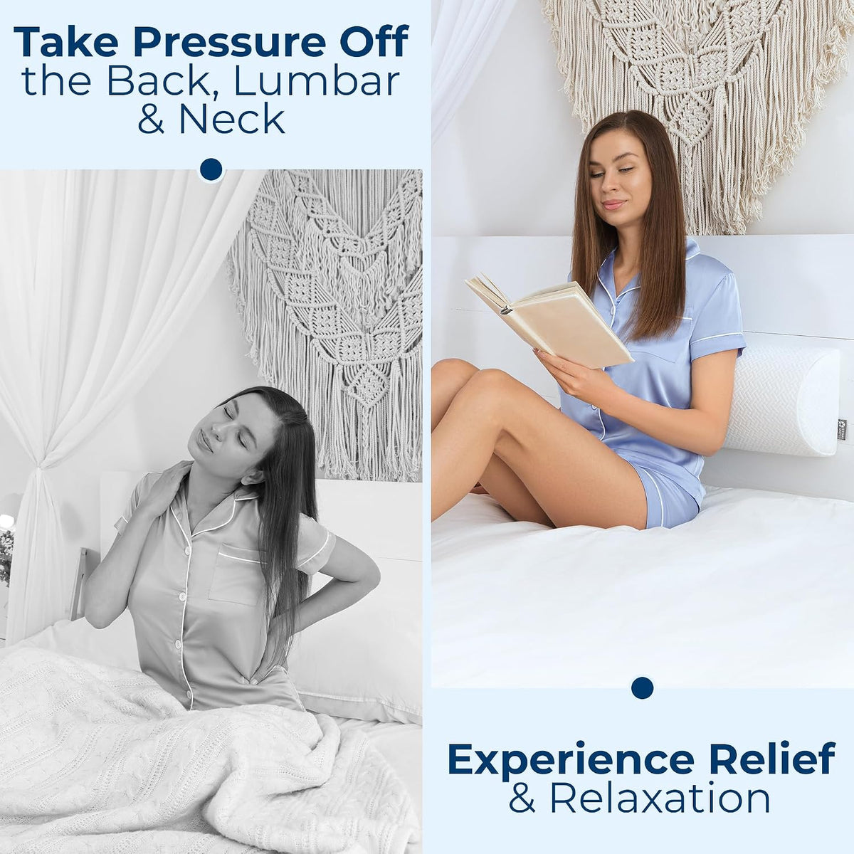 5 STARS UNITED Knee Pillow for Back Sleeping – Half Moon Bolster Pillow for Legs, Under Knee Pillow for Sleeping on Back, Memory Foam Leg Pillow for Back Pain, Gray