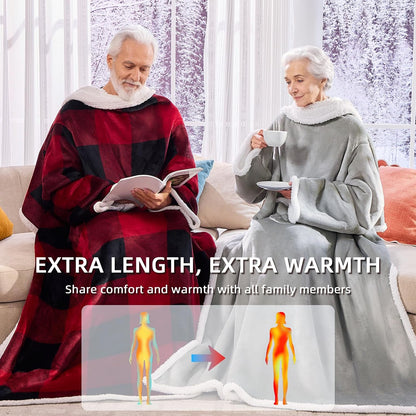 IFNOW Sherpa Wearable Blanket with Sleeves for Women Men Adults, Christmas Birthday Gifts for Women Mom Wife, Cozy Wearable Blanket with Arm and Pocket, Warm Full Body TV Wrap Throw Blanket, Grey