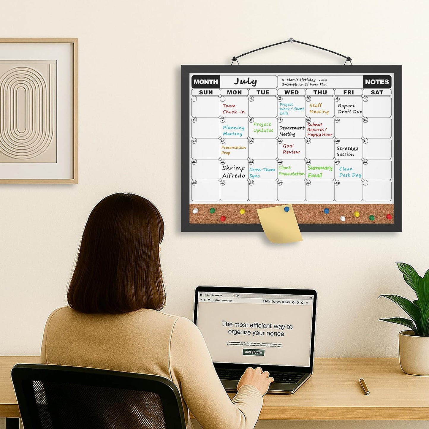 Monthly Calendar Dry Erase Board 16x12 Inch, Double-Sided Whiteboard and Corkboard Combo, Wall Mounted Planner Organizer with Markers, Magnets, Push Pins, Eraser, for Home Office School
