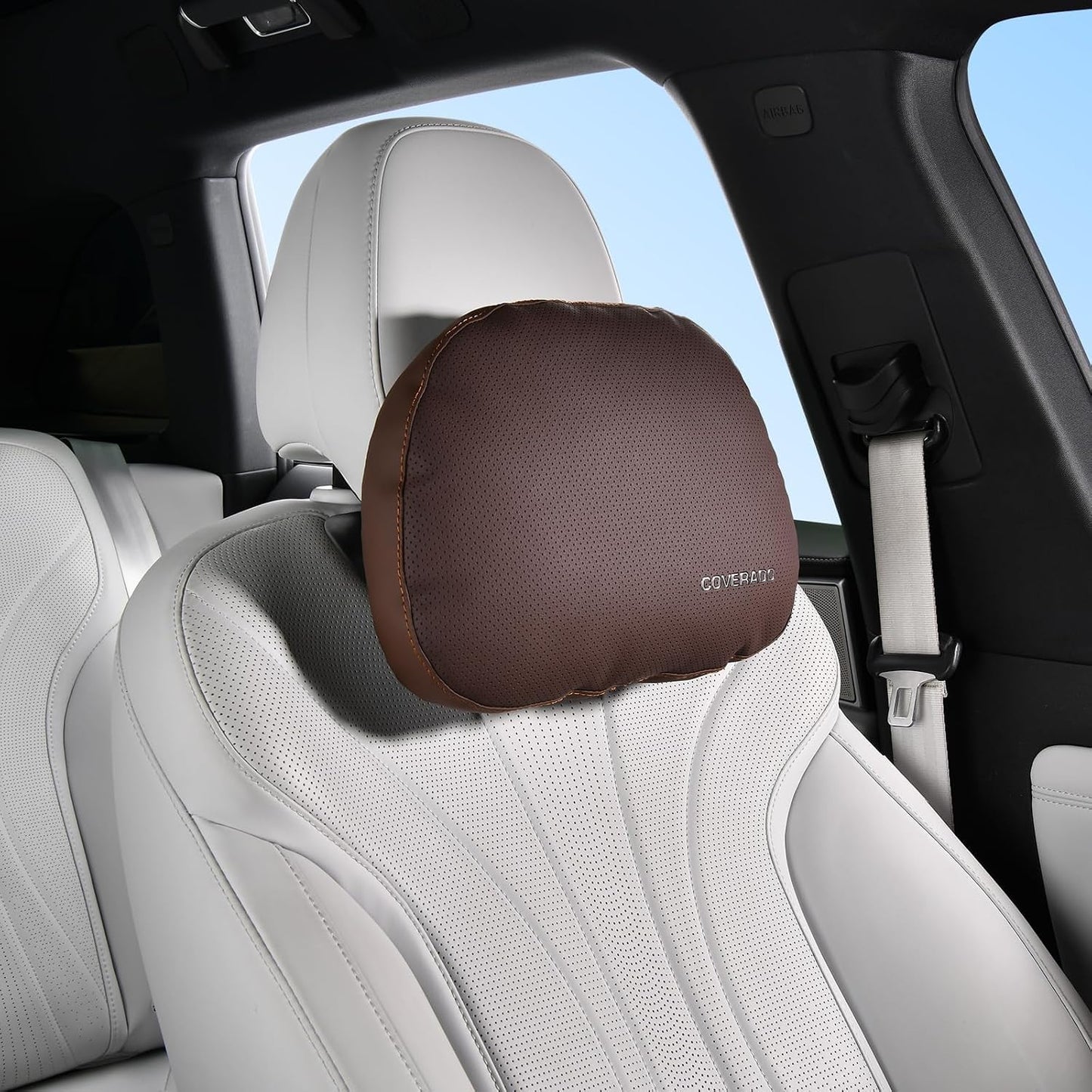 Coverado Car Lumbar Support Pillow and Car Neck Pillow Kit, Ergonomic Design Car Headrest Pillow for Driving, Relax Back Head Muscles Relieve Driving Fatigue, Breathable & Removable Cover, Gray