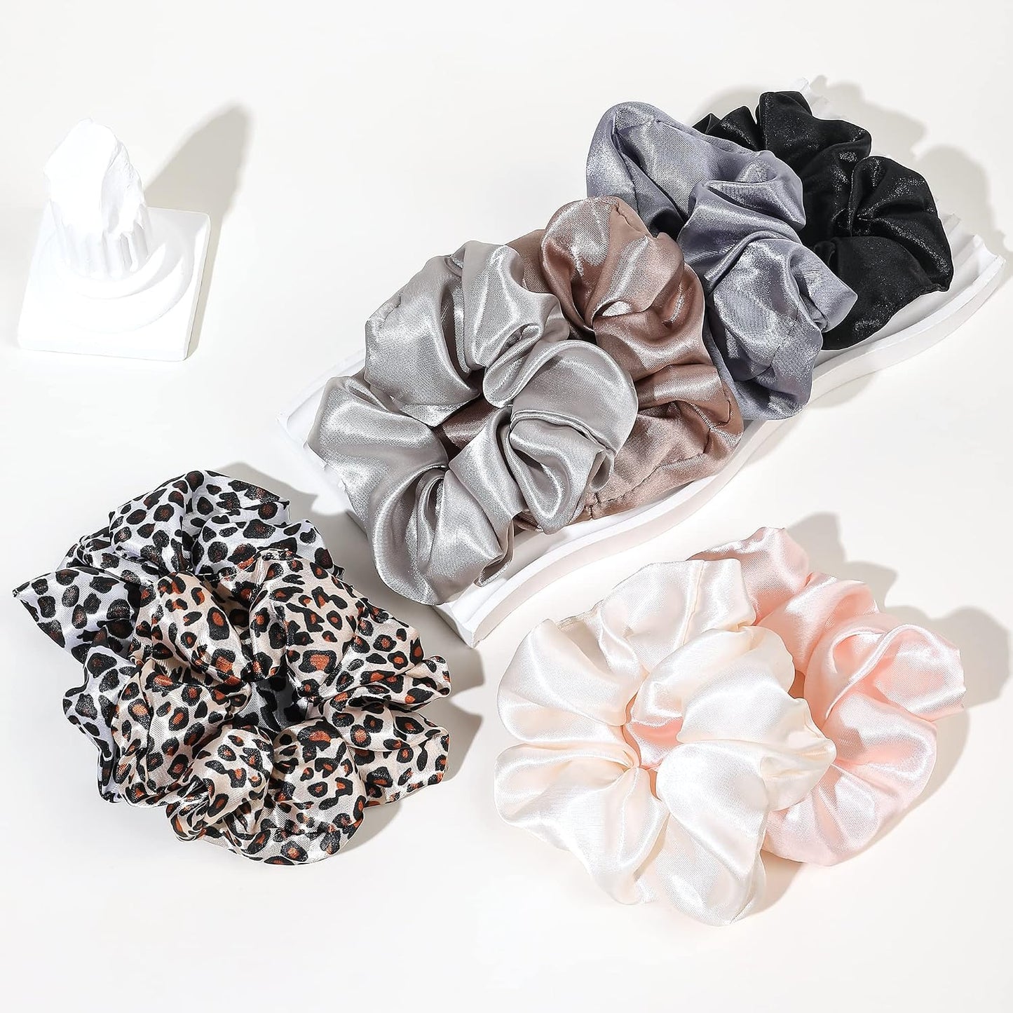 16 Pcs Scrunchies for Women - Black Satin Silk Scrunchies for Girls Hair Ties Elastics Bands Ponytail Holder Hair Accessories