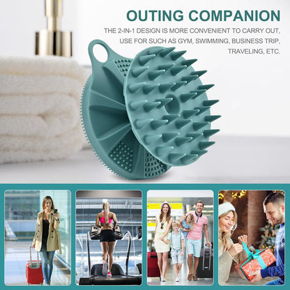 INNERNEED 2-in-1 Silicone Body Scrubber and Scalp Massager Shampoo Brush, Food-Grade Soft Material, More Hygienic, Easily Lather, Convenient for Travel, Gym, Business,etc (Pink)