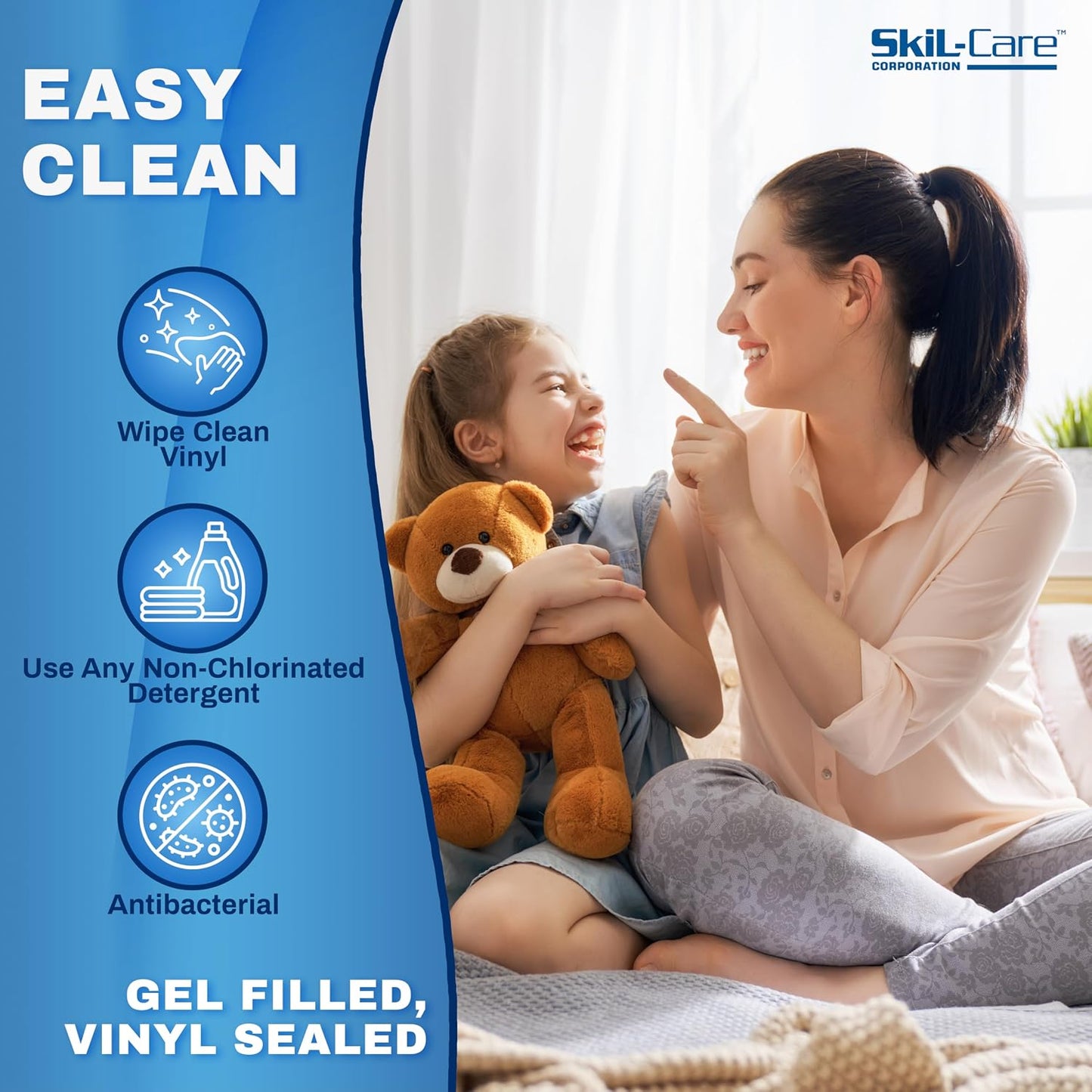 Skil-Care Gel Weighted Lap Pad, Tactile Visual Sensory, Wipe-Clean, 5 lb | Heat-sealed gel fill, wipe-clean vinyl cover, 10 x 18 in, light green, seated use at home, in the classroom, and road trips