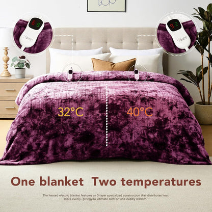 Homemate Heated Blanket Electric Throw - 50"x60" Heating Blanket Throw 1/2/4/6/8 Hours Auto-Off 10 Heat Levels Over-Heat Protection Luxury Faux Fur Sherpa ETL Certification