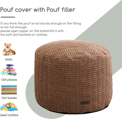 HIGOGOGO Pouf Ottoman Stuffed Round Modern Foam Filled Foot Rest Poufs for Living Room Chair Decorative 20 X 15 Inches Boho Relax Stool for Wedding Christmas Party, Beige