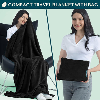 PAVILIA Travel Blanket Pillow, Soft Airplane Blanket 2-IN-1 Combo Set, Plane Blanket Compact Packable, Flight Essentials Car Pillow, Travelers Gifts Accessories Luggage Backpack Strap, 60x43 Teal Blue
