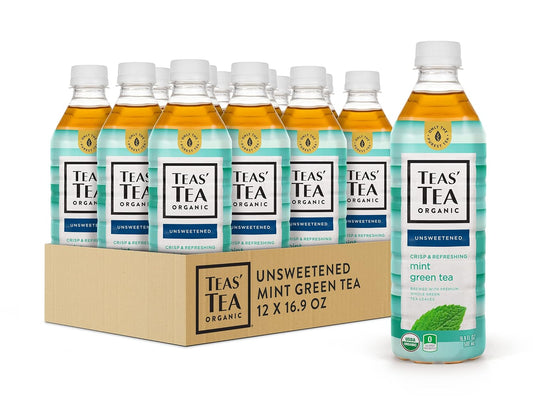 Teas' Tea Unsweetened Mint Green Tea 16.9 Fl Oz (Pack of 12) Organic, Sugar Free, Zero calorie