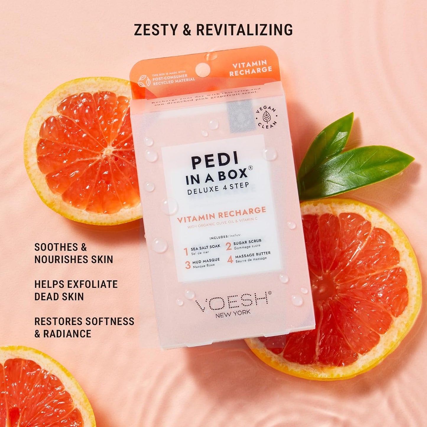 VOESH Pedi in a Box 4 Step Fresh Trio - 3 Pack of Ocean Refresh, Eucalyptus Energy Boost, & Cucumber Fresh Pedicure Set, DIY Pedi, Foot Spa