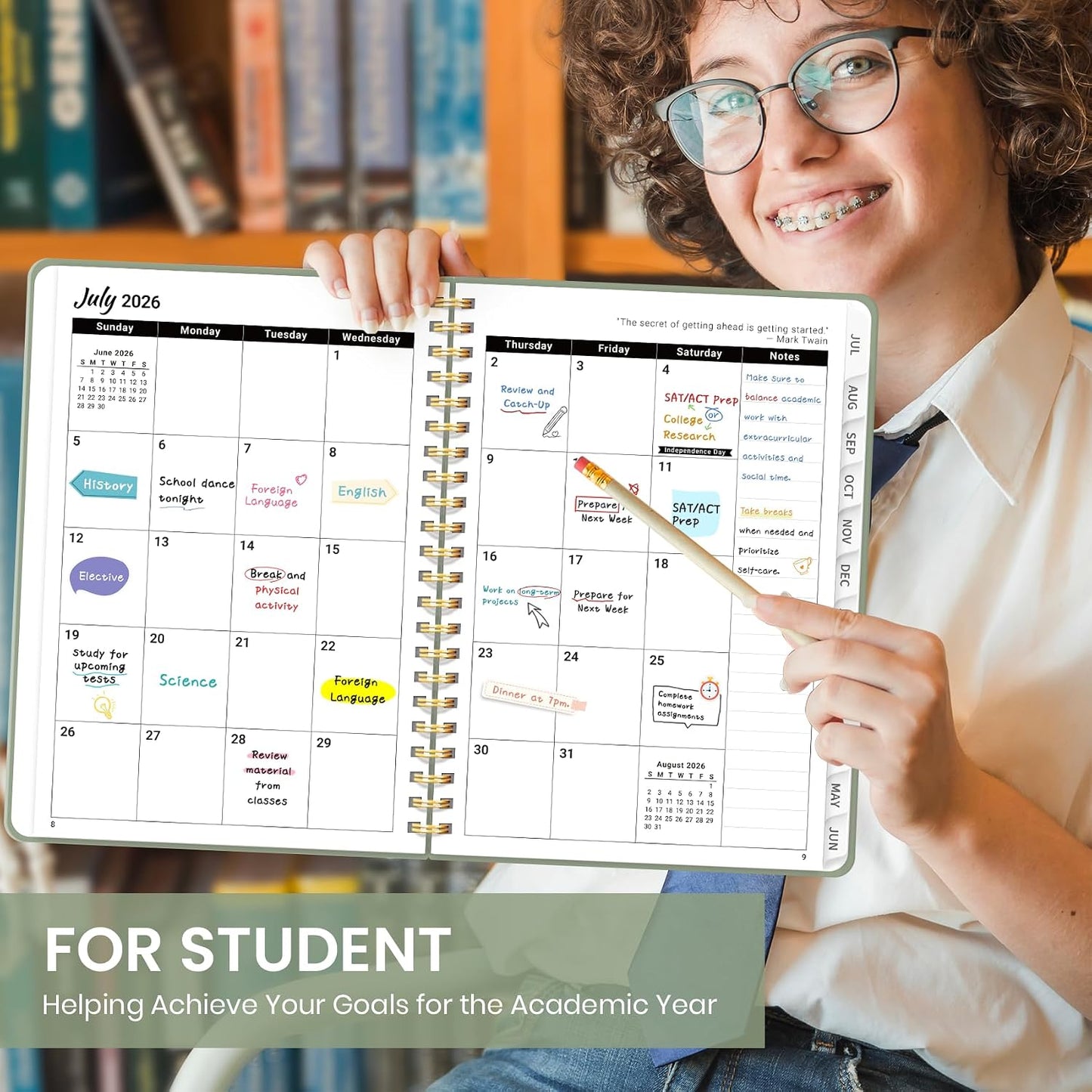 Planner 2026-2027 for Women & Men, Academic Monthly and Weekly Calendar Planner, Jul 2026 - Jun 2027, A5 (6.3" x 8.5"), Teacher Student Planning Book with Tabs, Ideal for Office School Supplies - Pink