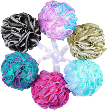 BTYMS 75g/Pc Large Loofahs Shower Sponge, Exfoliating Body Scrubber Shower Scrunchies Mesh Pouf Bath Sponges - Pack of 6