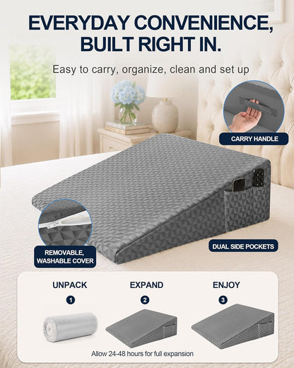 Wedge Pillow for Sleeping, 7.5" Memory Foam Bed Wedge Pillow