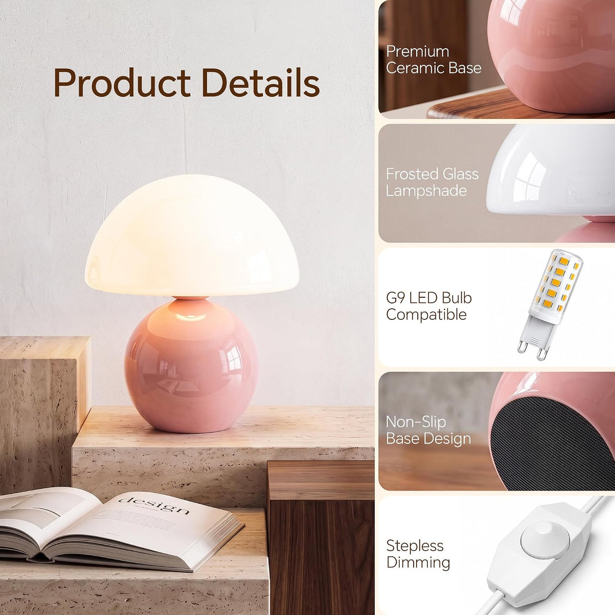 Dawnwake Mushroom Lamp Table Lamp for Bedroom-Small Desk Table Lamps,White
