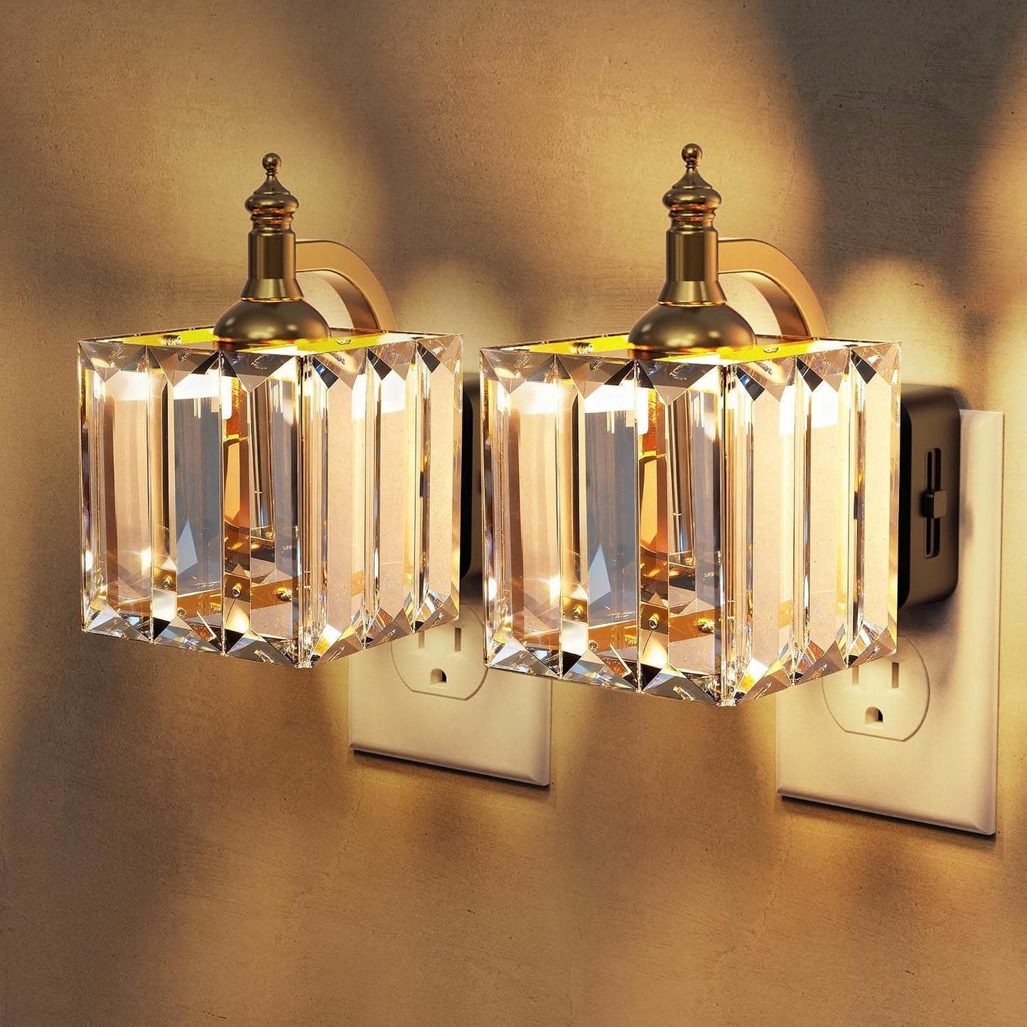 L LOHAS LED Night Lights Plug into wall, Amber Night Light with Adjustable Brightness, Plug in NightLight with Auto Light Sensor, Wall Sconce-Style Design Night Light for Bathroom,Hallway, 2 Pack