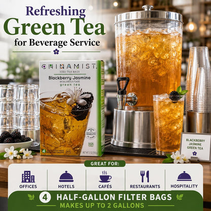 China Mist Iced Tea – Blackberry Jasmine Green Tea Infusion – Refreshing and Delicious – Each Tea Bag Yields 1/2 Gallon – 4 bags.