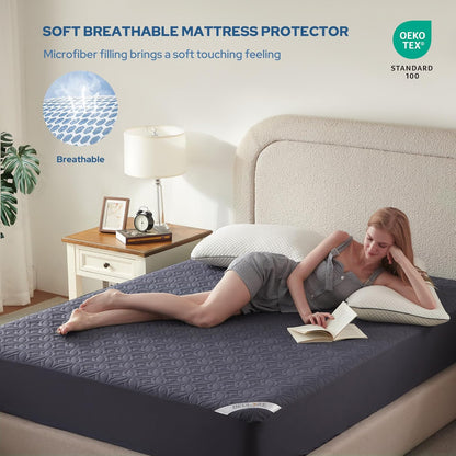 BEDLORE Waterproof Mattress Protector, King Size Mattress Pad with Deep Pocket 6"-18" Depth, Soft Noiseless Dirt-Proof Bed Mattress Cover Washable for Home, Bedroom, Hotel (Gray)