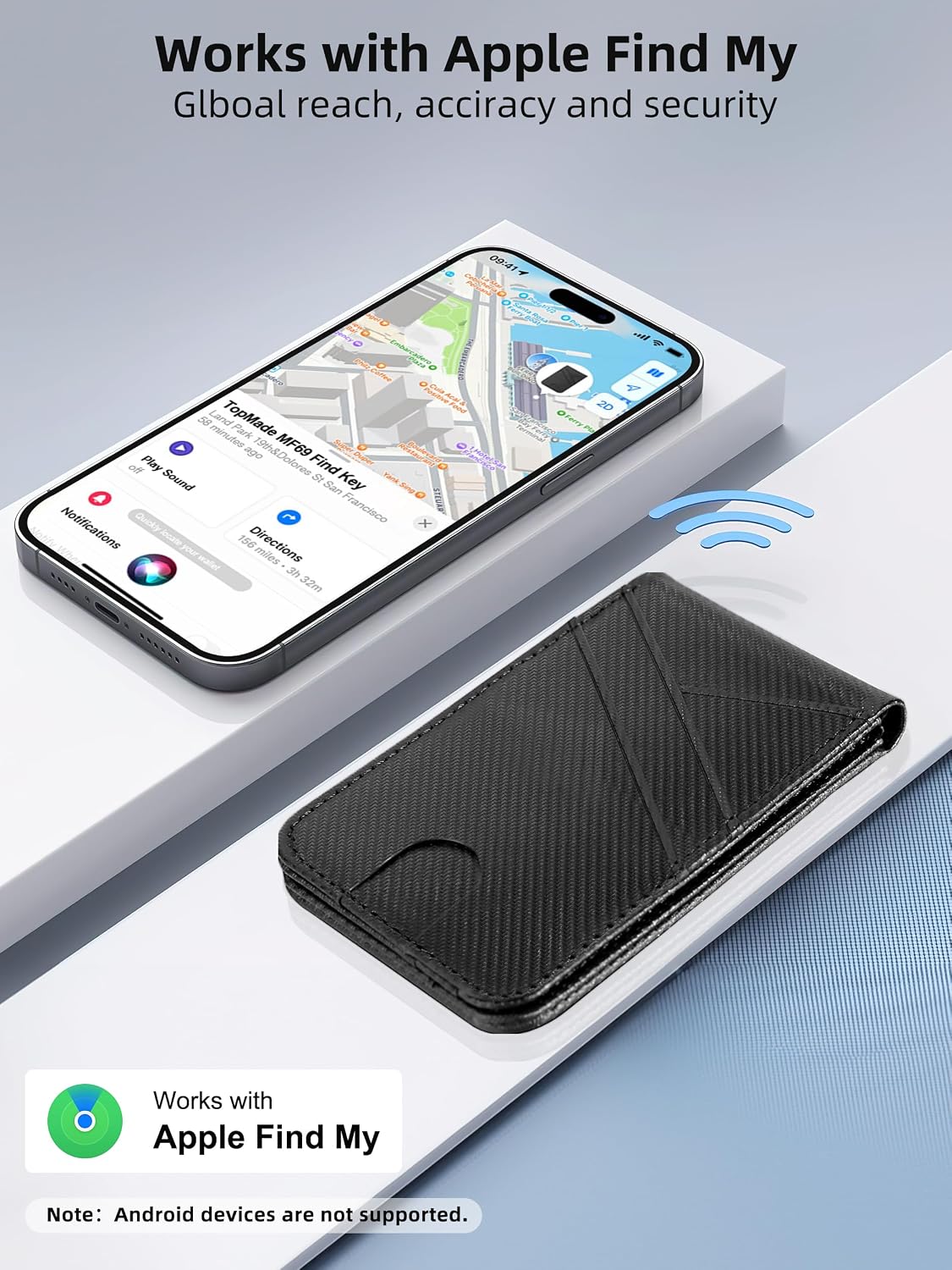 TopMade Magnetic Wallet Stand Tracker for Magsafe (iOS Only), Black