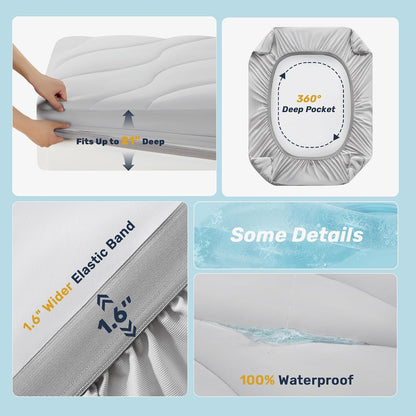 Unikome Ultra Soft Waterproof Mattress Pad King, Cooling Mattress Protector for Hot Sleepers, 5-Layers Noiseless Washable Mattress Cover with 8"-21" Deep Pocket (Light Blue, 78x80)