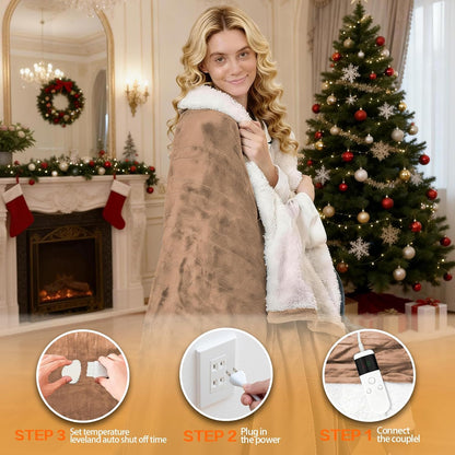 Electric Heated Blanket Throw Size 50''x60''-Control Heating Blanket, Soft & Warm Flannel 10-Level Temperature Control, 8 Hours Auto Off, Rapid Heating & Overheat Protection