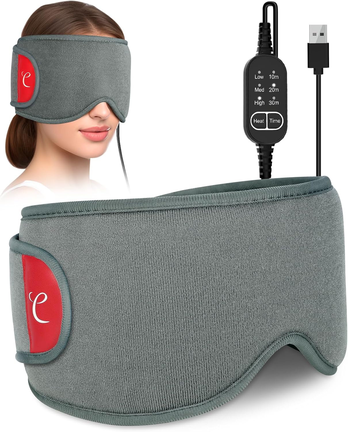 Comfytemp Heated Eye Mask for Dry Eyes, USB Wearable Eye Heating Pad, Sinus Headache Migraine Relief Mask, Warm Compress for Eyes with 3 Heat and Time Settings