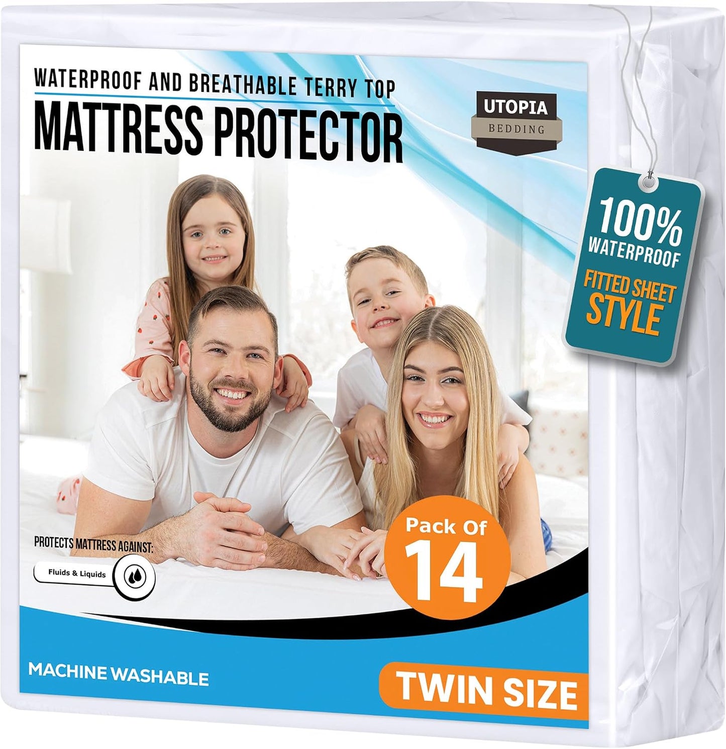 Queen Size Mattress Protector Waterproof, Premium 200 GSM Terry Mattress Cover, Soft & Breathable Bed Cover, Fitted Sheet Style Stretchable Deep Pockets 17" by Utopia Bedding (White)