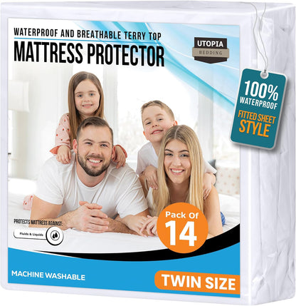 Queen Size Mattress Protector Waterproof, Premium 200 GSM Terry Mattress Cover, Soft & Breathable Bed Cover, Fitted Sheet Style Stretchable Deep Pockets 17" by Utopia Bedding (White)