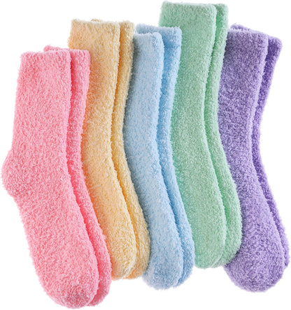 LANLEO 5/6 Pairs Womens Super Soft Fuzzy Plush Warm Winter Home Sleeping Slipper Socks
