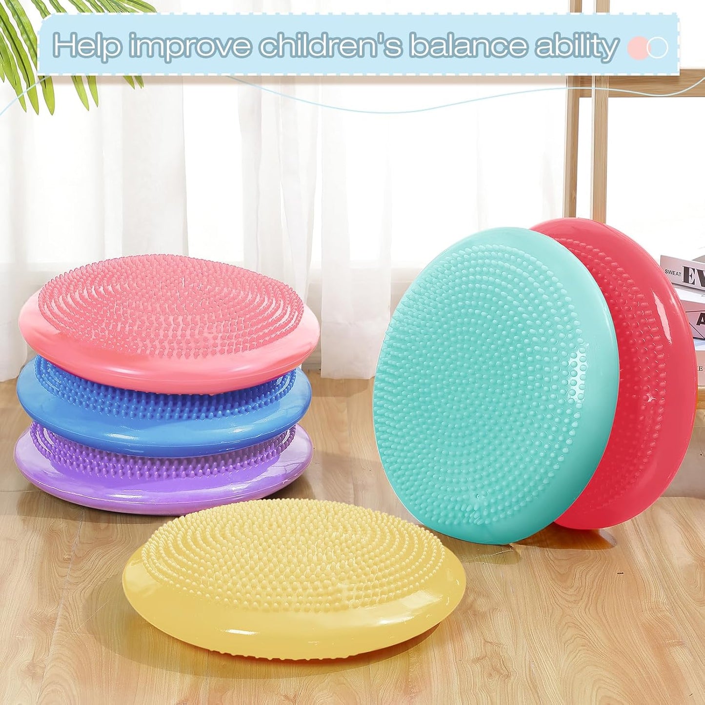 Amylove 6 Pcs Wiggle Seat Inflated Wobble Cushion for Sensory Kid 13 Inch Balance Disc Kids Flexible Seating Exercise Sensory Pad Chair Cushion for Classroom Office School (Bright)