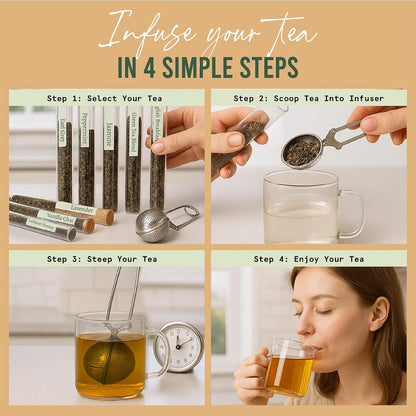 Tea Gift Set – 8 Unique Flavors with Stainless Steel Infuser | Loose Leaf Tea Sampler with Vanilla Chai, Jasmine, Green Tea & More | Tea Gift Sets for Women and Men - Gift For Dad - Pack of 9