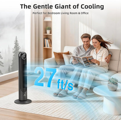 Antarctic Star T36 Tower Fan-36 Inch, Bladeless Oscillating Fan with Remote, 6 Speeds & 4 Modes, LED Display, 9H Timer, Quiet Floor Standing Fan for Bedroom Living Room Office, Pink