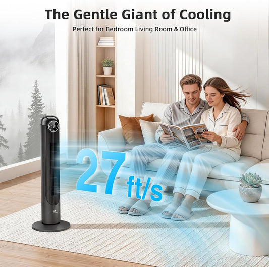 Antarctic Star T36 Tower Fan-36 Inch, Bladeless Oscillating Fan with Remote, 6 Speeds & 4 Modes, LED Display, 9H Timer, Quiet Floor Standing Fan for Bedroom Living Room Office, Pink