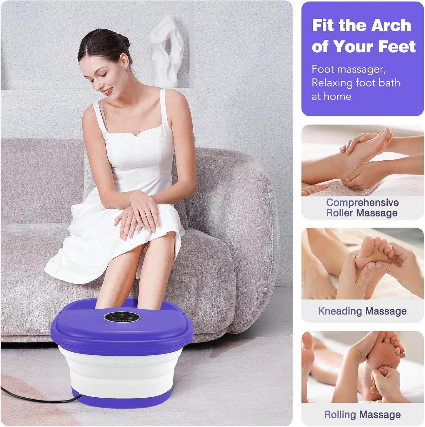 KNQZE Collapsible Foot Spa Bath with Heat & Remote Control, Bubble Massage, Temperature Control, Red Light, Timer, 16 Rollers & Pumice Stone for a Soothing Spa Experience