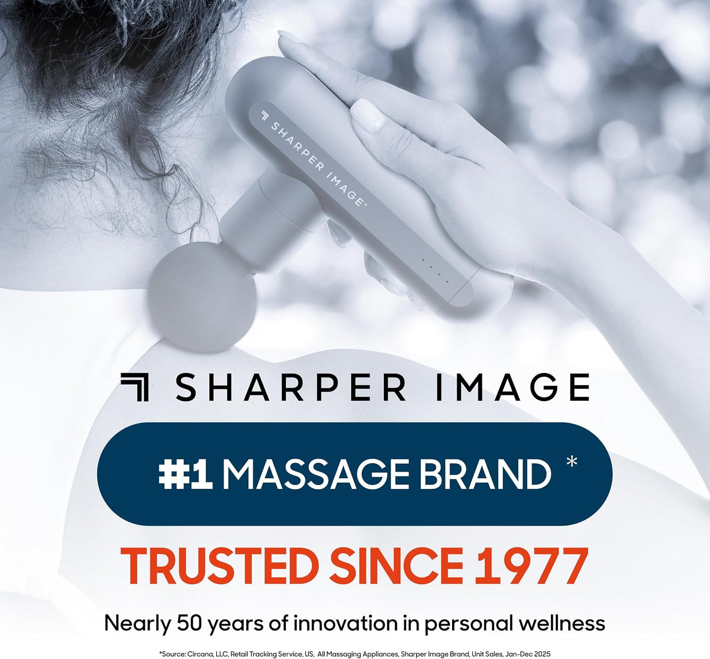 Sharper Image Deep Tissue Percussion Massage Gun, Powerboost Move Evo Hot & Cold Rechargeable Handheld Massager, 4 Adjustable Speeds, 5 Attachment Heads & Carrying Case, for Muscle Pain Relief, Blue