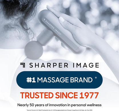 Sharper Image Deep Tissue Percussion Massage Gun, Powerboost Move Evo Hot & Cold Rechargeable Handheld Massager, 4 Adjustable Speeds, 5 Attachment Heads & Carrying Case, for Muscle Pain Relief, Blue