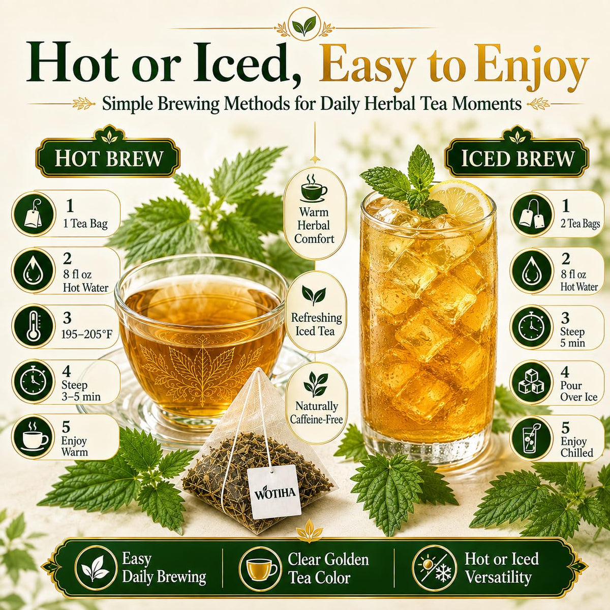 WOTIHA Stinging Nettle Leaf Tea Bags, 150 Count, No Added Sweetener
