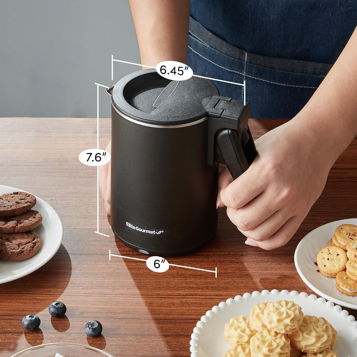 Elite Gourmet 1.7L Dual-Wall Cool-Touch Tea Kettle, Touchscreen, Black
