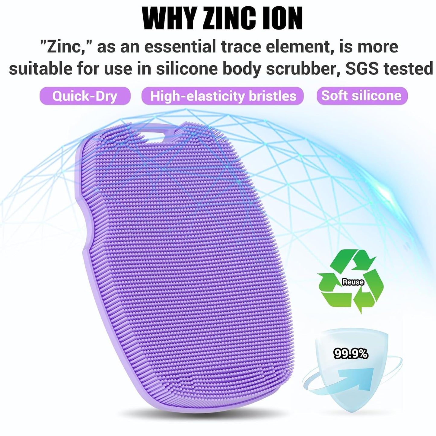 Canroom Silicone Body Scrubber - Zinc Infused-Highly Elastic Bristles Exfoliating Body Scrubber for Shower Body,Cellulite Reduction,Blood Circulation- Black