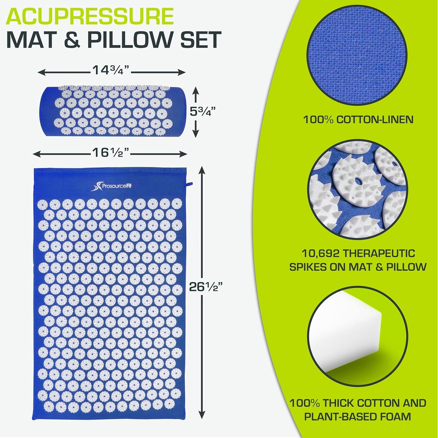 ProsourceFit Acupressure Mat and Pillow Set for Back/Neck Pain Relief and Muscle Relaxation