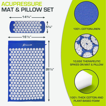 ProsourceFit Acupressure Mat and Pillow Set for Back/Neck Pain Relief and Muscle Relaxation