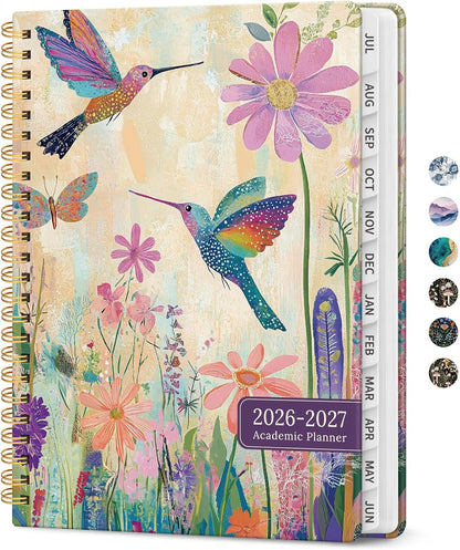 Planner 2026-2027, Academic Monthly and Weekly Calendar Planner for Women, July 2026 - June 2027, Hardcover Pretty Agenda Planner Book with Tabs, Spiral Daily Organizer for School Office Home Supplies, 6.3" x 8.5" - Blue Floral