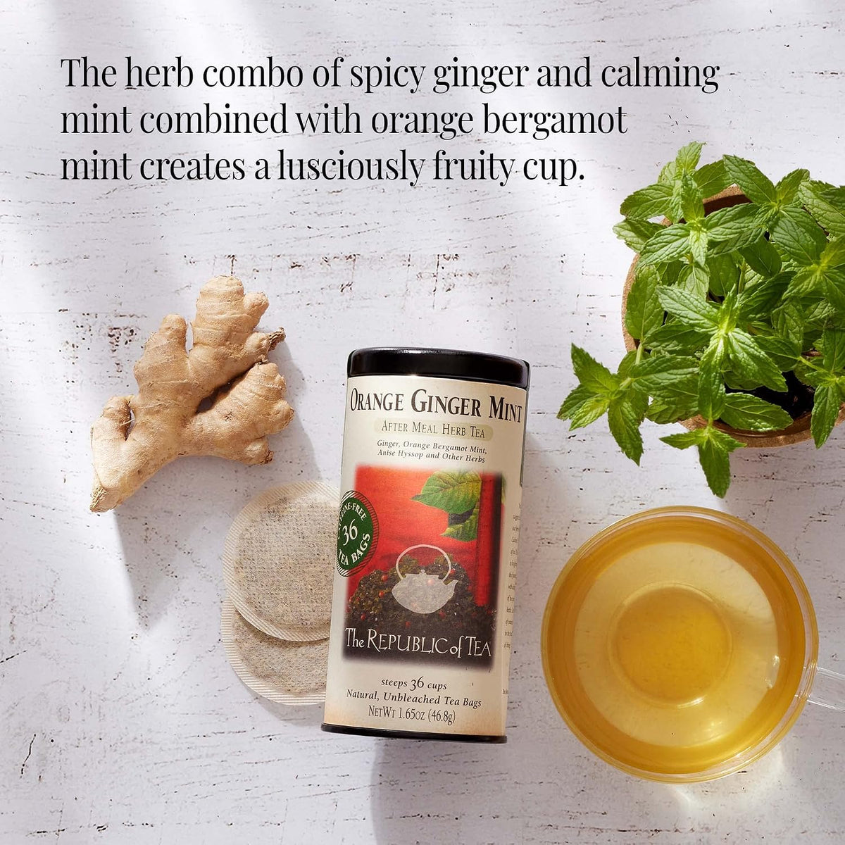 The Republic of Tea Orange Ginger Mint Herbal Tea, Caffeine Free, 36 Count