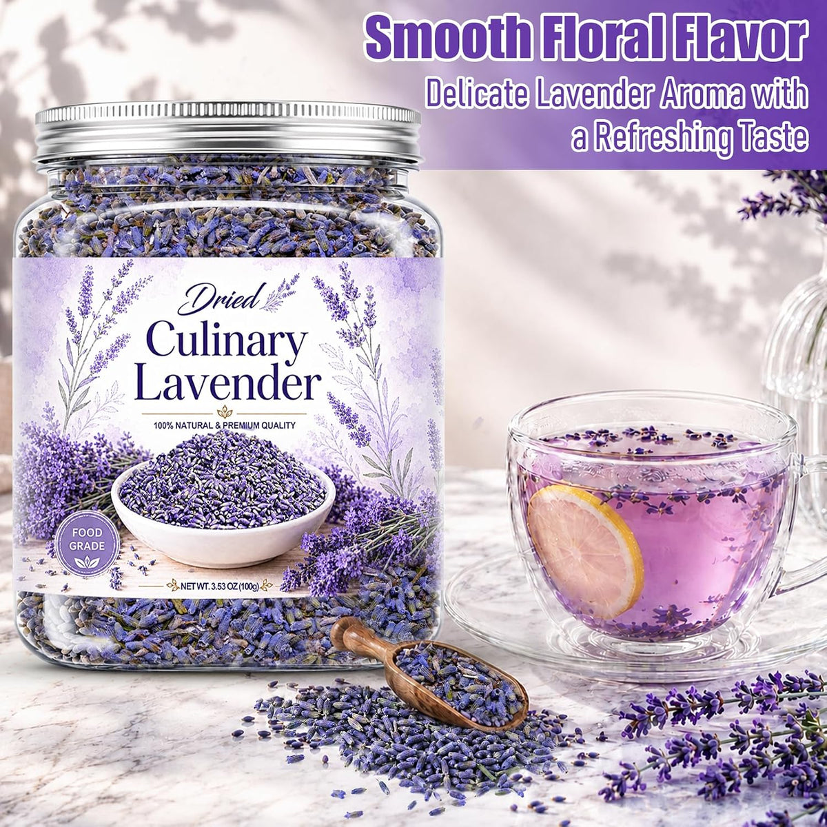 100g Dried Culinary Lavender Flowers, Food Grade Lavender Buds for Tea