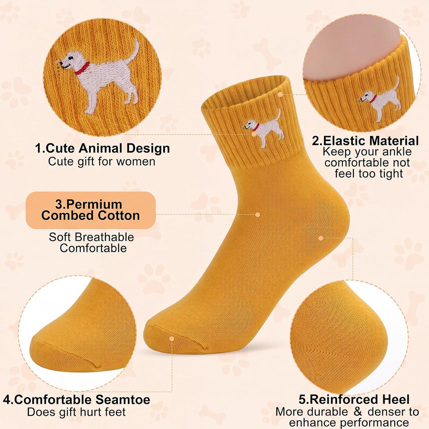 Eurzom 10 Pairs Socks Womens Crew Elastic Ankle Length Cotton Socks Aesthetic Cute Lightweight Low Cut Gifts for Women - Colors B