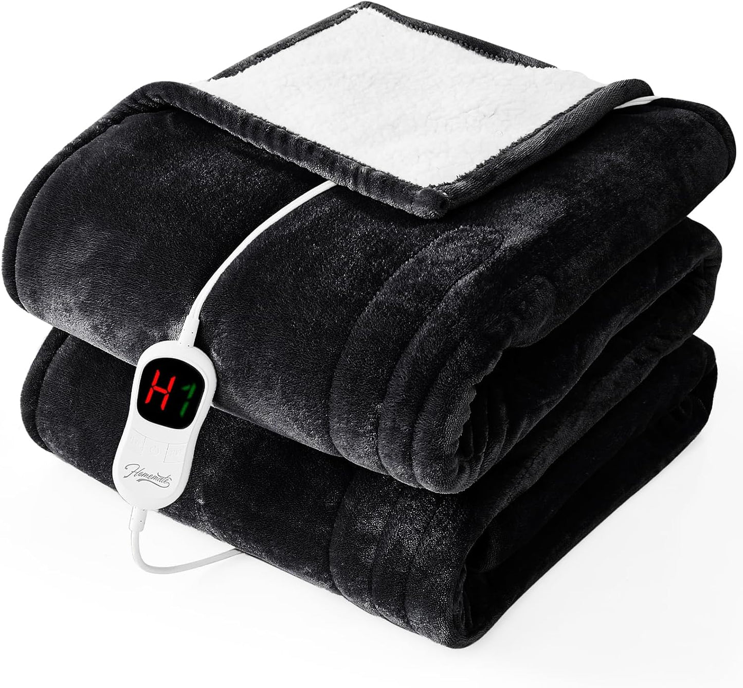 Homemate Electric Heated Blanket Twin - 62"x84" Heating Bed Blankets Throw with 10 Heating Levels 8 Hours Auto Off Fast Heating Over-Heated Protection Ultra Soft Warm Flannel ETL Certified Grey - Colors A