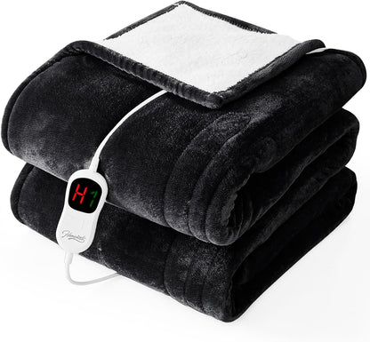 Homemate Electric Heated Blanket Twin - 62"x84" Heating Bed Blankets Throw with 10 Heating Levels 8 Hours Auto Off Fast Heating Over-Heated Protection Ultra Soft Warm Flannel ETL Certified Grey - Colors A