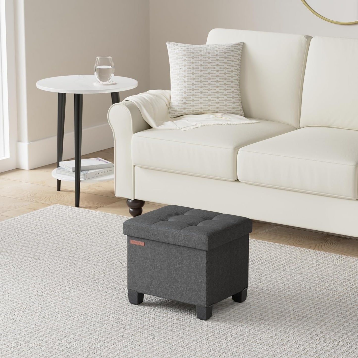 SONGMICS Storage Ottoman, Small Ottoman Foot Rest with Legs, 12.6 x 15.7 x 13.2 Inches Foot Stool, Load up to 660 lb, for Living Room, Bedroom, Dorm, Slate Gray ULSF012G01